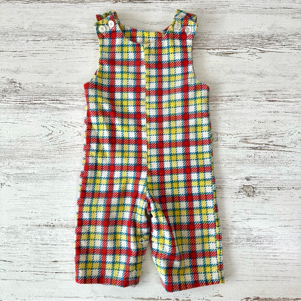 VINTAGE 70s 80s Corduroy Check Plaid Jumpsuit Health-Tex Stantogs Overalls 9M
